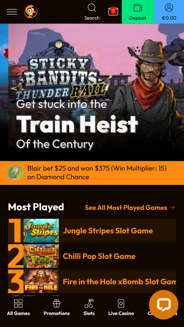 Emu Casino Mobile Homepage