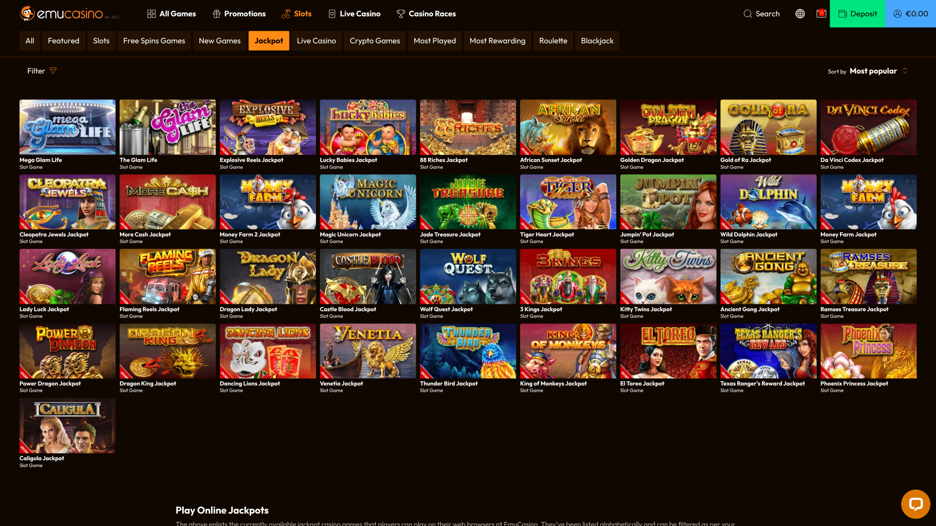 Emu Casino Desktop Jackpot