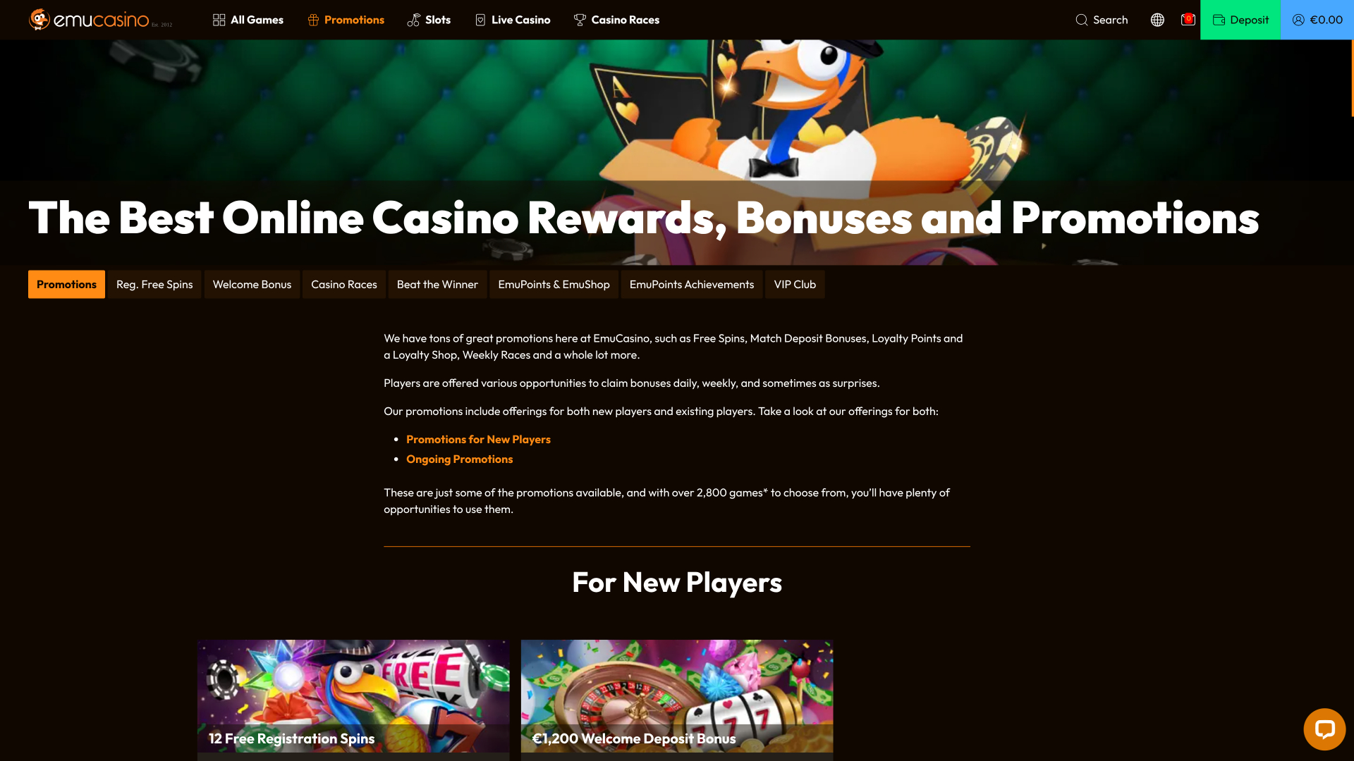 Emu Casino Desktop Promotions