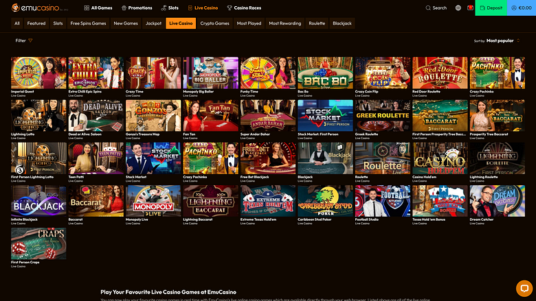 Emu Casino Desktop Live Dealer